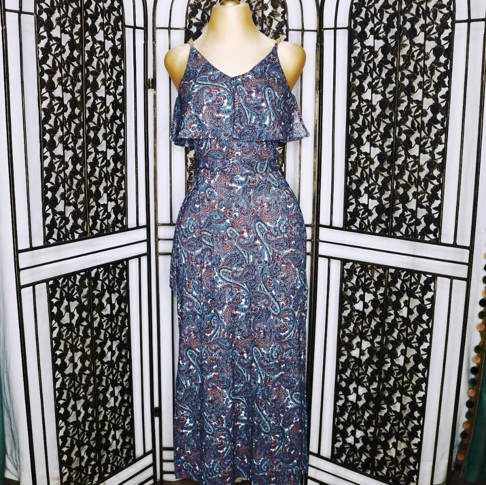 MICHAEL Michael Kors Paisley Chain Flutter Maxi Dress. Size XXS